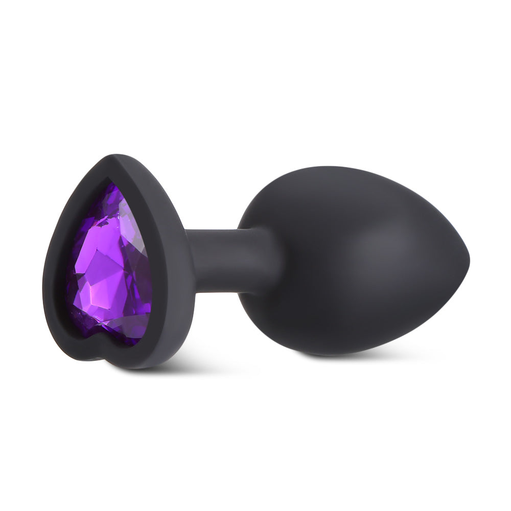 Plug Anal Mediano con Gema Corazón – Silicona Negra